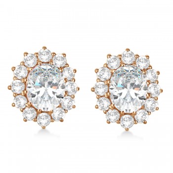 Oval Moissanite and Diamond Earrings 14k Rose Gold (7.10ctw)