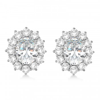 Oval Moissanite and Diamond Earrings 14k White Gold (7.10ctw)