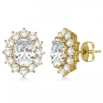 Oval Moissanite and Diamond Earrings 14k Yellow Gold (7.10ctw)