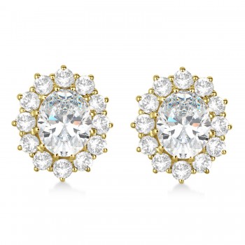 Oval Moissanite and Diamond Earrings 14k Yellow Gold (7.10ctw)