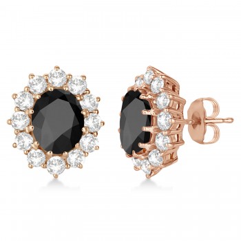 Oval Black Onyx and Diamond Earrings 14k Rose Gold (5.55ctw)