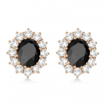 Oval Black Onyx and Diamond Earrings 14k Rose Gold (5.55ctw)