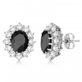 Oval Black Onyx and Diamond Earrings 14k White Gold (5.55ctw)