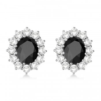 Oval Black Onyx and Diamond Earrings 14k White Gold (5.55ctw)