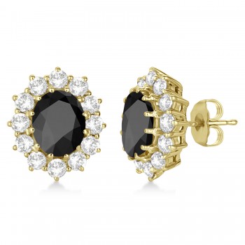 Oval Black Onyx and Diamond Earrings 14k Yellow Gold (5.55ctw)