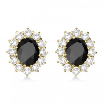 Oval Black Onyx and Diamond Earrings 14k Yellow Gold (5.55ctw)