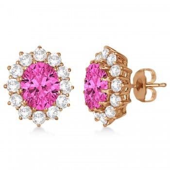 Oval Pink Tourmaline and Diamond Lady Di Earrings 14k Rose Gold (7.10ctw)