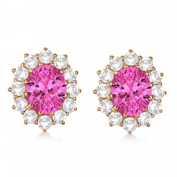 Oval Pink Tourmaline and Diamond Lady Di Earrings 14k Rose Gold (7.10ctw)