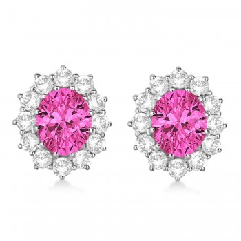 Oval Pink Tourmaline and Diamond Lady Di Earrings 14k White Gold (7.10ctw)
