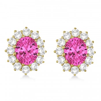 Oval Pink Tourmaline and Diamond Lady Di Earrings 14k Yellow Gold (7.10ctw)