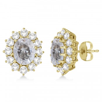 Oval Salt & Pepper and White Diamond Earrings 14k Yellow Gold (5.55ctw)