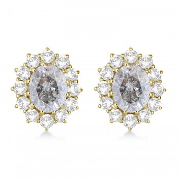 Oval Salt & Pepper and White Diamond Earrings 14k Yellow Gold (5.55ctw)