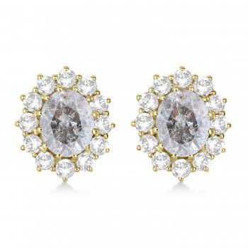 Oval Salt & Pepper and White Diamond Earrings 14k Yellow Gold (5.55ctw)