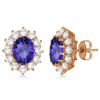 Oval Tanzanite and Diamond Lady Di Earrings 14k Rose Gold (7.10ctw)