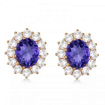 Oval Tanzanite and Diamond Lady Di Earrings 14k Rose Gold (7.10ctw)