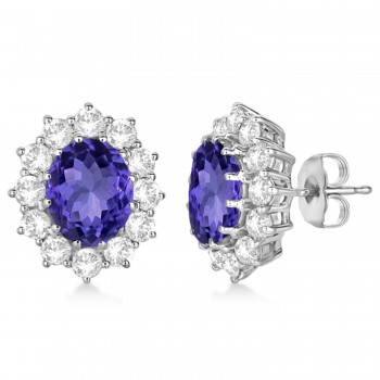 Oval Tanzanite and Diamond Lady Di Earrings 14k White Gold (7.10ctw)