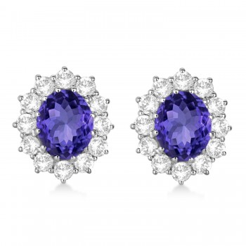 Oval Tanzanite and Diamond Lady Di Earrings 14k White Gold (7.10ctw)