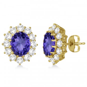 Oval Tanzanite and Diamond Lady Di Earrings 14k Yellow Gold (7.10ctw)