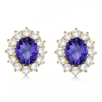 Oval Tanzanite and Diamond Lady Di Earrings 14k Yellow Gold (7.10ctw)