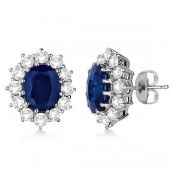 Oval Blue Sapphire & Diamond Accented Earrings 14k White Gold (7.10ctw)