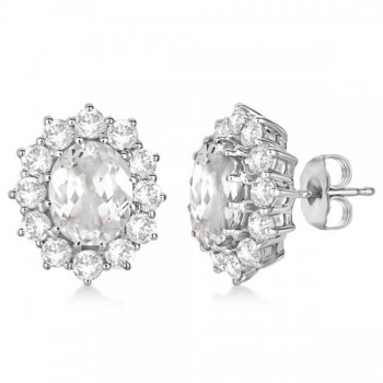 Oval White Topaz & Diamond Accented Earrings 14k White Gold (7.10ct)