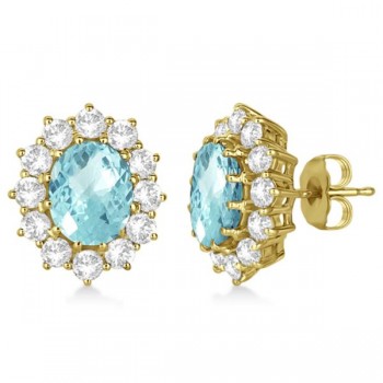 Oval Aquamarine and Diamond Earrings 14k Yellow Gold (7.10ctw)