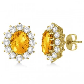 Oval Citrine and Diamond Earrings 14k Yellow Gold (7.10ctw)