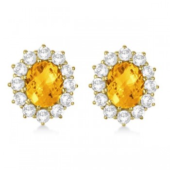 Oval Citrine and Diamond Earrings 14k Yellow Gold (7.10ctw)