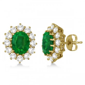 Oval Emerald and Diamond Earrings 14k Yellow Gold (7.10ctw)