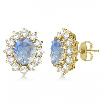 Oval Moonstone and Diamond Earrings 14k Yellow Gold (5.50ctw)