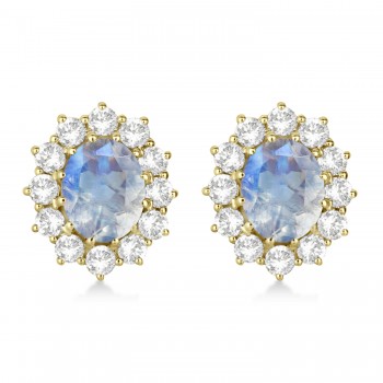 Oval Moonstone and Diamond Earrings 14k Yellow Gold (5.50ctw)