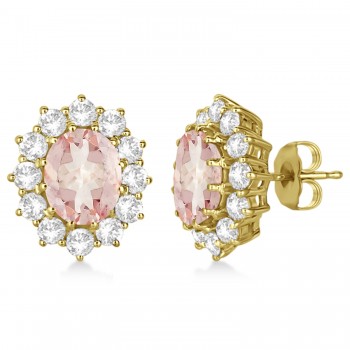 Oval Morganite and Diamond Earrings 14k Yellow Gold (7.10ctw)