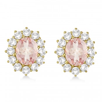 Oval Morganite and Diamond Earrings 14k Yellow Gold (7.10ctw)