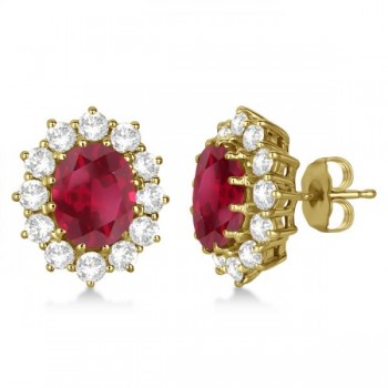 Oval Ruby and Diamond Earrings 14k Yellow Gold (7.10ctw)