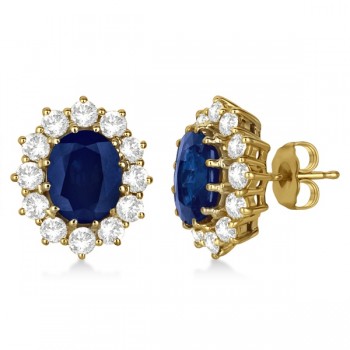 Oval Blue Sapphire & Diamond Accented Earrings 14k Yellow Gold (7.10ctw)