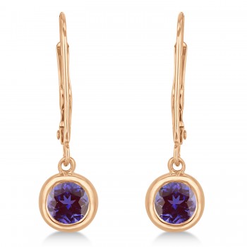 Leverback Dangling Drop Lab Alexandrite Earrings 14k Rose Gold (0.50ct)