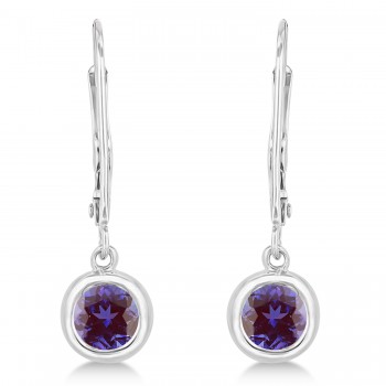 Leverback Dangling Drop Lab Alexandrite Earrings 14k White Gold (0.50ct)