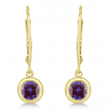 Leverback Dangling Drop Lab Alexandrite Earrings 14k Yellow Gold (0.50ct)