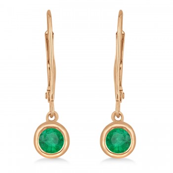 Leverback Dangling Drop Emerald Earrings 14k Rose Gold (0.50ct)
