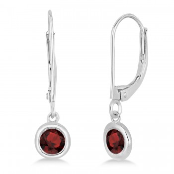 Leverback Dangling Drop Garnet Earrings 14k White Gold (0.50ct)