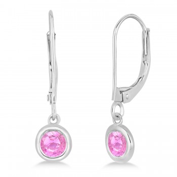 Leverback Dangling Drop Pink Sapphire Earrings 14k White Gold (0.50ct)