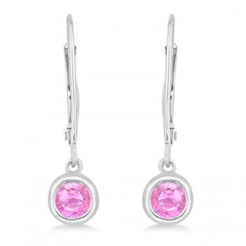 Leverback Dangling Drop Pink Sapphire Earrings 14k White Gold (0.50ct)