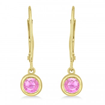 Leverback Dangling Drop Pink Sapphire Earrings 14k Yellow Gold (0.50ct)