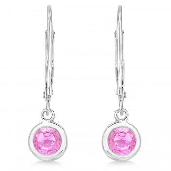 Leverback Dangling Drop Pink Sapphire Earrings 14k White Gold (1.00ct)