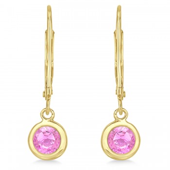 Leverback Dangling Drop Pink Sapphire Earrings 14k Yellow Gold (1.00ct)