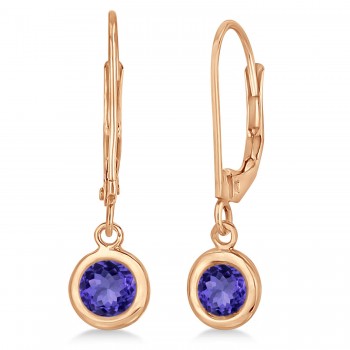 Leverback Dangling Drop Tanzanite Earrings 14k Rose Gold (1.00ct)