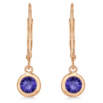 Leverback Dangling Drop Tanzanite Earrings 14k Rose Gold (1.00ct)