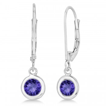 Leverback Dangling Drop Tanzanite Earrings 14k White Gold (1.00ct)