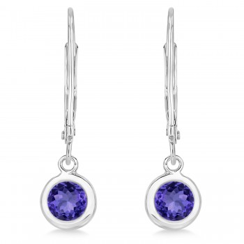 Leverback Dangling Drop Tanzanite Earrings 14k White Gold (1.00ct)