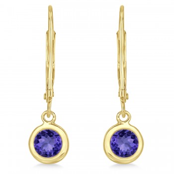 Leverback Dangling Drop Tanzanite Earrings 14k Yellow Gold (1.00ct)